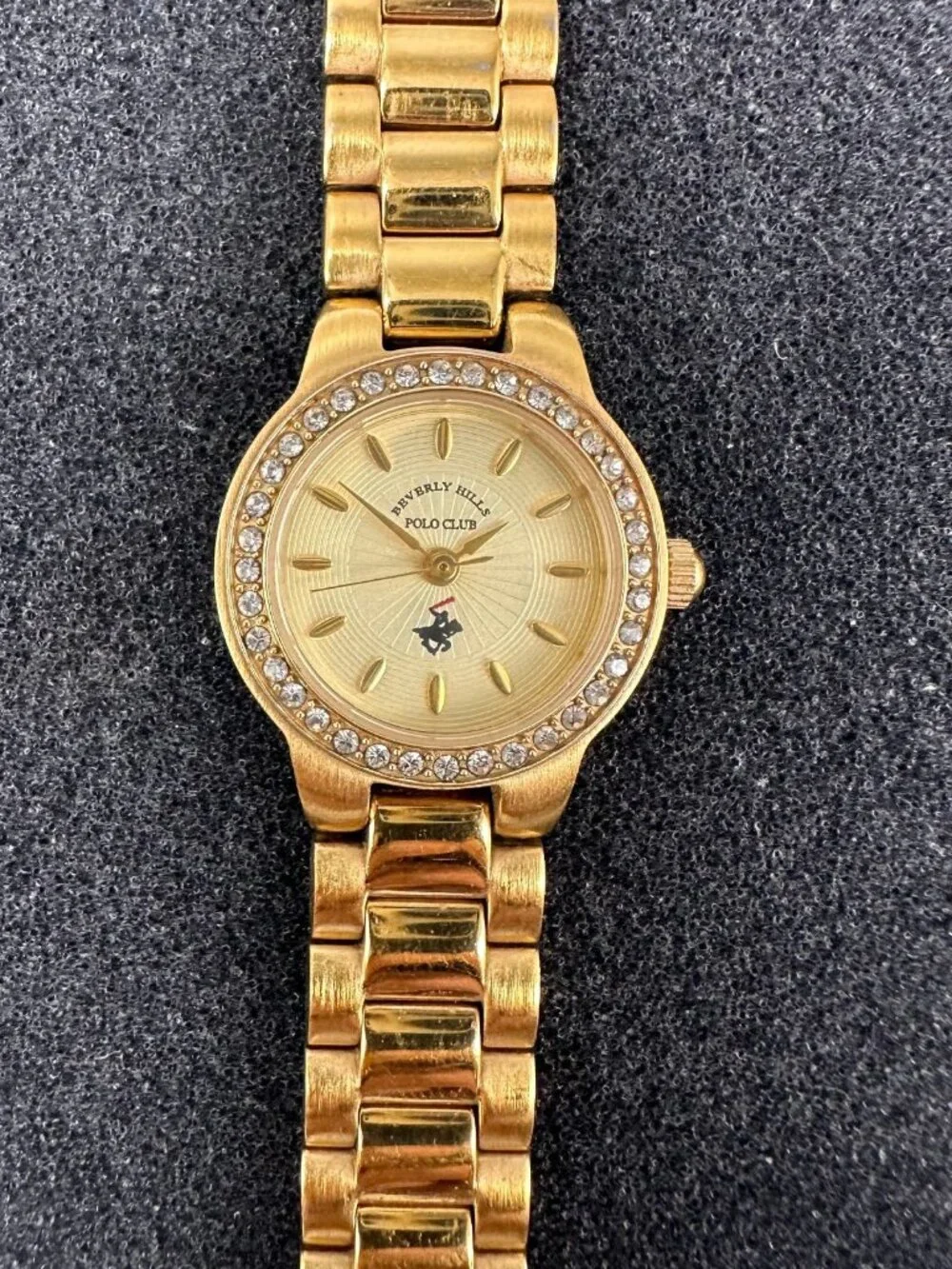 Beverly Hills Polo Club Watch Women 23K Gold Plated Crystal Bezel New Battery